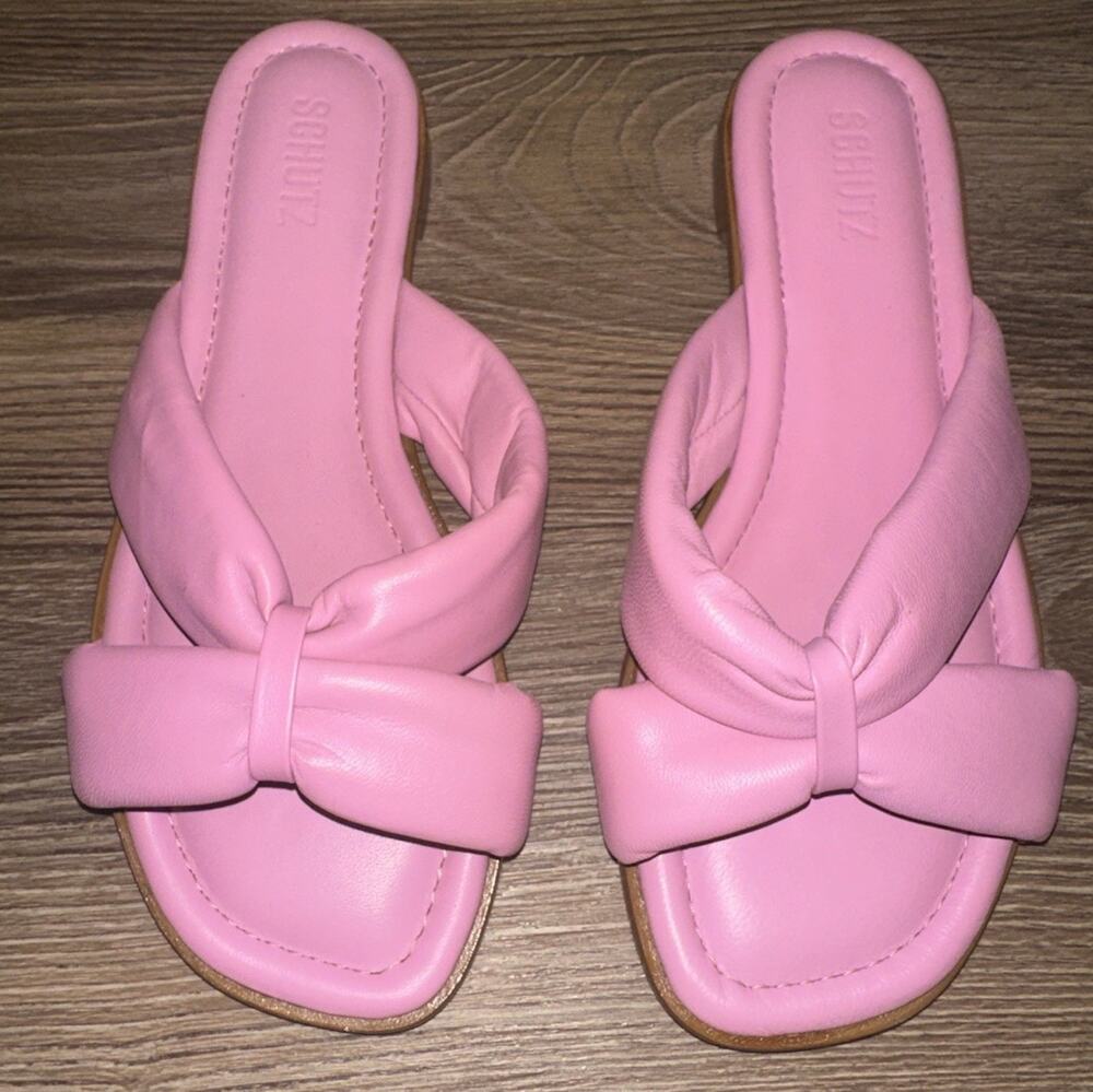 Schutz Knot Leather Sandals/Slides In Pink Women’s Size 10 US